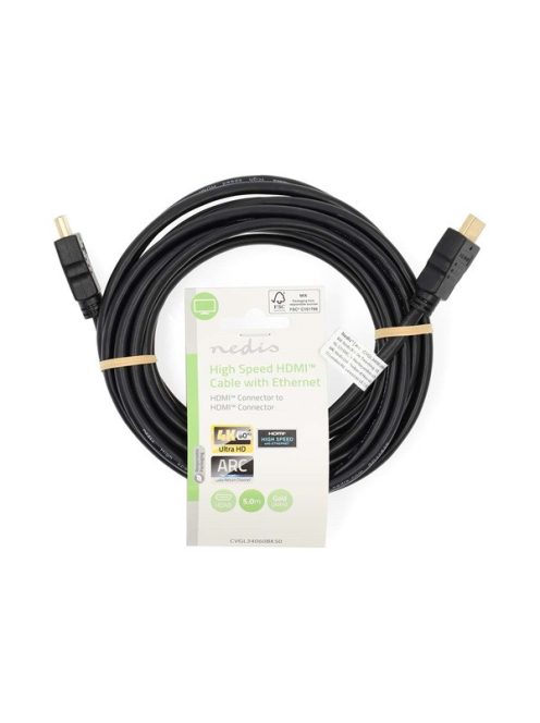 Nedis CVGL34060BK50 ultra HD HDMI kábel, HDMI dugó - dugó, 4K@60Hz, ARC, 18 Gbps, aranyozott csatlakozók, hossz 5m