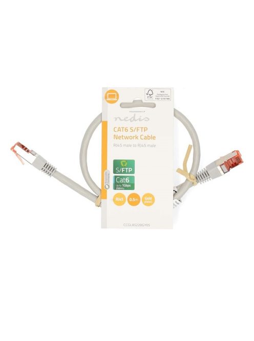 Nedis CCGL85220GY05 UTP / FTP Cat6 patch kábel, RJ45 aranyozott érintkezők, 10/100/1000 Mbit/s, hossz 0.5m