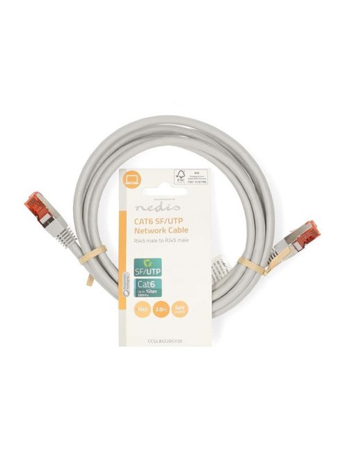 Nedis CCGL85220GY20 UTP / FTP Cat6 patch kábel, RJ45 aranyozott érintkezők, 10/100/1000 Mbit/s, hossz 2m