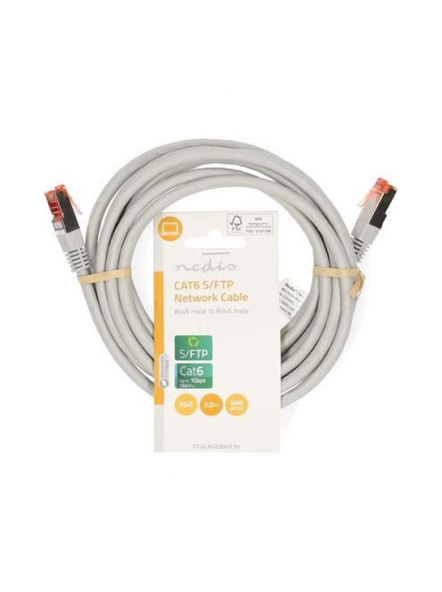 Nedis CCGL85220GY30 UTP / FTP Cat6 patch kábel, RJ45 aranyozott érintkezők, 10/100/1000 Mbit/s, hossz: 3m
