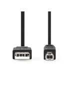 Nedis CCGL60100BK20 USB2.0, USB A - B kábel, 480Mbs, 10W, hossz 2m