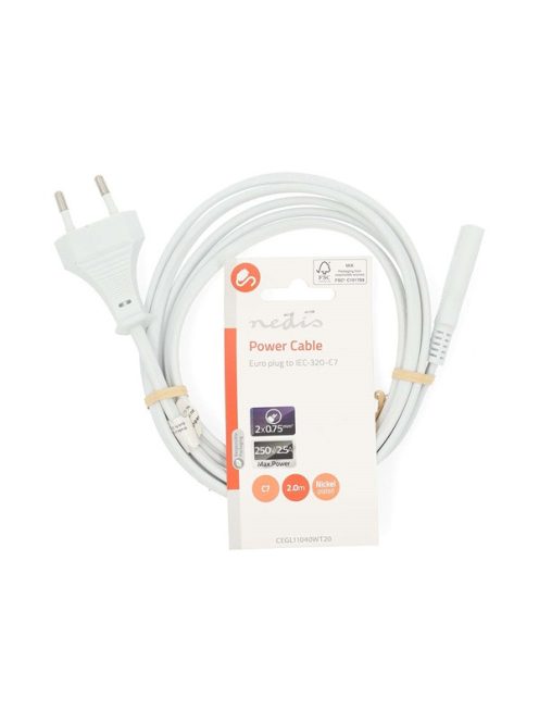 Nedis CEGL11040WT20 táp kábel IEC-320-C7, 2 x 0.75 mm, hossz 2m, fehér