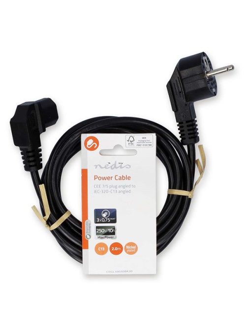 Nedis CEGL10020BK20 táp kábel IEC-320-C13, 3 x 0.75 mm, pipa csatlakozó, hossz 2m