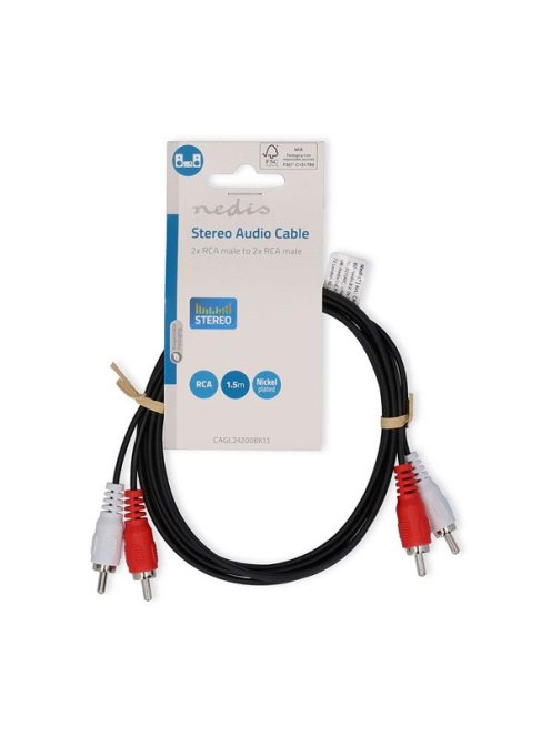 Nedis CAGL24200BK15 sztereo audio kábel, 2 X RCA dugó - 2 X RCA dugó, hossz 1.5m