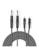 Nedis COTH23320GY15 félprofi audio kábel, 2 x 6,35mm mono jack dugó - 2 X RCA dugó, hossz 1.5m, rugalmas