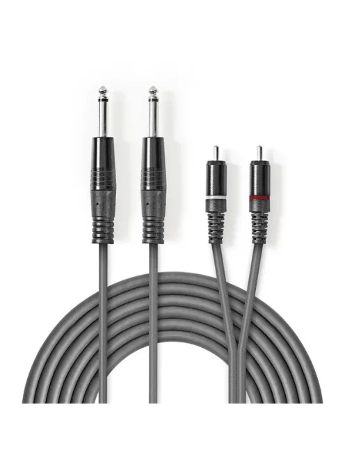 Nedis COTH23320GY15 félprofi audio kábel, 2 x 6,35mm mono jack dugó - 2 X RCA dugó, hossz 1.5m, rugalmas
