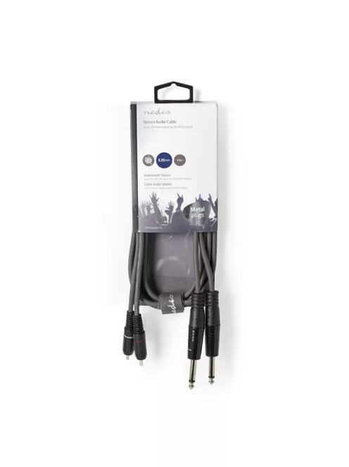Nedis COTH23320GY15 félprofi audio kábel, 2 x 6,35mm mono jack dugó - 2 X RCA dugó, hossz 1.5m, rugalmas