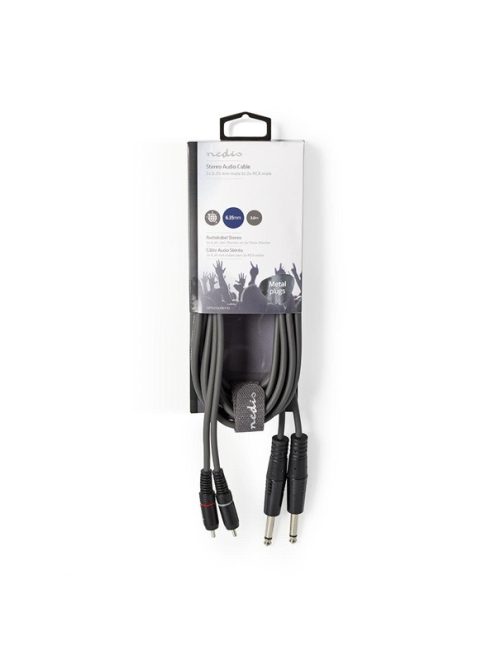 Nedis COTH23320GY30 félprofi audio kábel, 2 x 6,35mm mono jack dugó - 2 X RCA dugó, hossz 3m, rugalmas