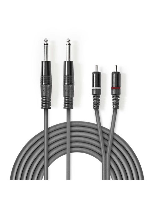 Nedis COTH23320GY50 félprofi audio kábel, 2 x 6,35mm mono jack dugó - 2 X RCA dugó, hossz 5m, rugalmas