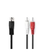 Nedis CAGL20200BK10 audio kábel 5p DIN dugó - 2 x RCA dugó, hossz 1m