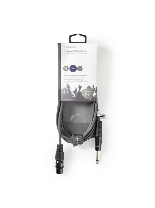 Nedis COTH15120GY30 félprofi audio kábel, 6,35mm mono jack dugó - 3p XLR aljzat, hossz 3m, rugalmas