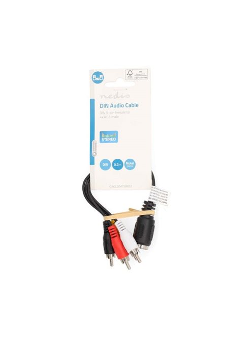 Nedis CAGL20475BK02 audio kábel 5p DIN aljzat - 4 x RCA dugó, hossz 0.20m