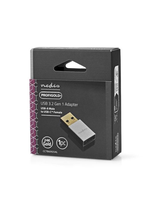 Nedis CCTB60925AL USB-A adapter, USB 3.2 Gen 1, USB-A férfi, USB-C™ anya, 5 Gbps,  kerek,  Nikkelezett, Ezüst