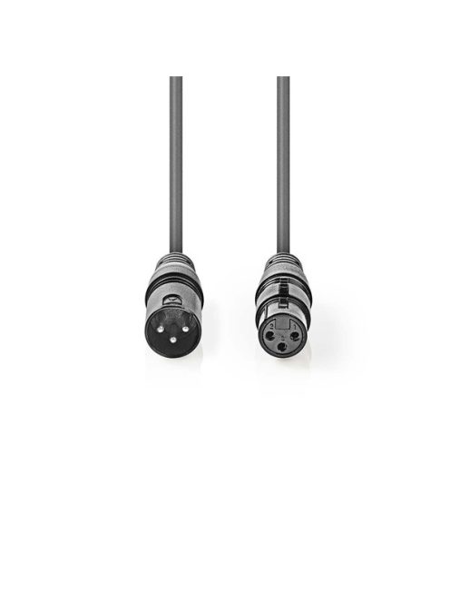 Nedis COTH15012GY10 DMX adapter kábel, XLR 3 tűs dugó, XLR 3 tűs anya,  Nikkelezett, 1,00 m,  kerek, PVC, Sötétszürke