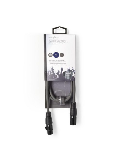 Nedis COTH15012GY10 DMX adapter kábel, XLR 3 tűs dugó, XLR 3 tűs anya,  Nikkelezett, 1,00 m,  kerek, PVC, Sötétszürke
