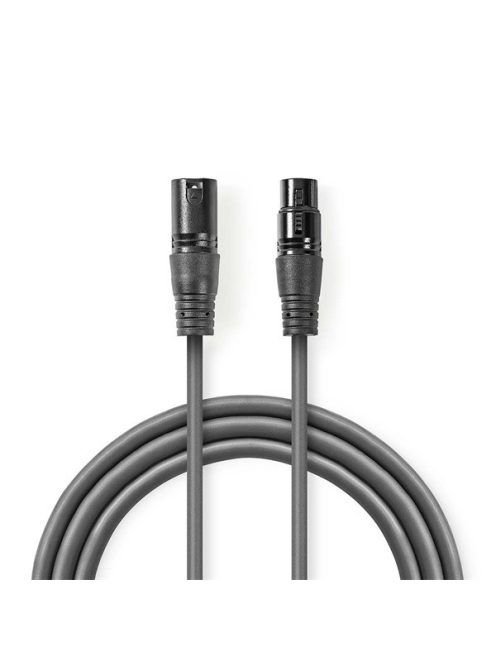 Nedis COTH15012GY30 DMX adapter kábel, XLR 3 tűs dugó, XLR 3 tűs anya,  Nikkelezett, 3 m,  kerek, PVC, Sötétszürke