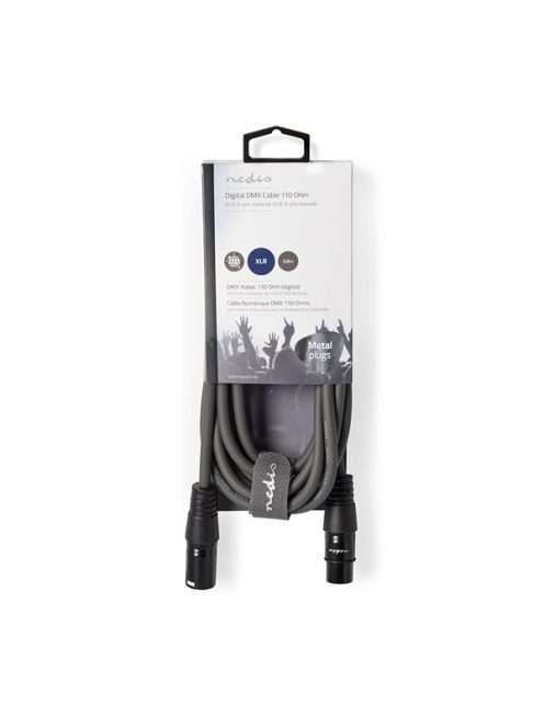 Nedis COTH15012GY30 DMX adapter kábel, XLR 3 tűs dugó, XLR 3 tűs anya,  Nikkelezett, 3 m,  kerek, PVC, Sötétszürke