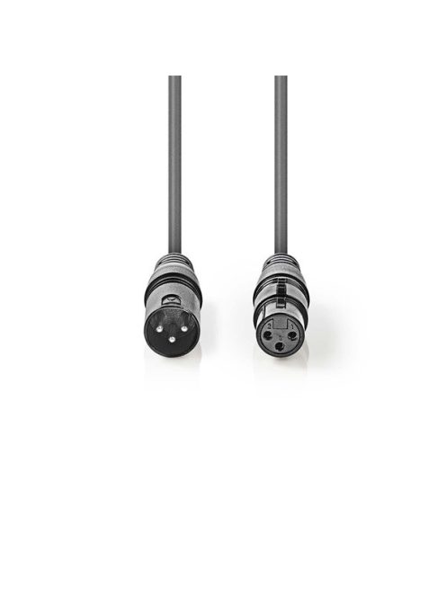 Nedis COTH15012GY50 DMX adapter kábel, XLR 3 tűs dugó, XLR 3 tűs anya,  Nikkelezett, 5 m,  kerek, PVC, Sötétszürke