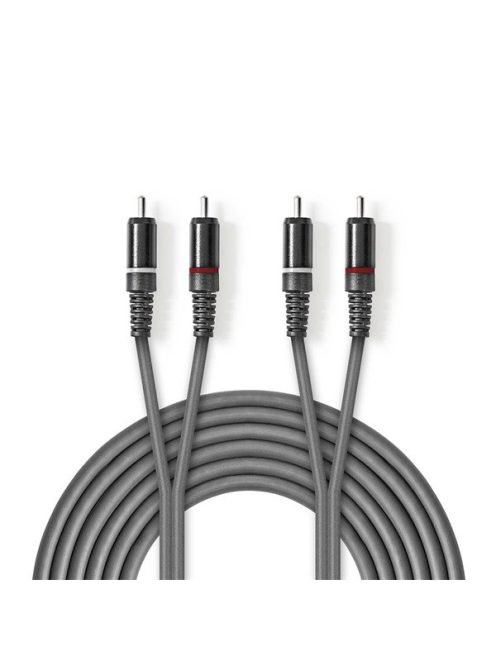 Nedis COTH24200GY15 sztereo audio kábel, 2x RCA dugó,  2x RCA dugó, Nikkelezett,  1,50 m, rugalmas