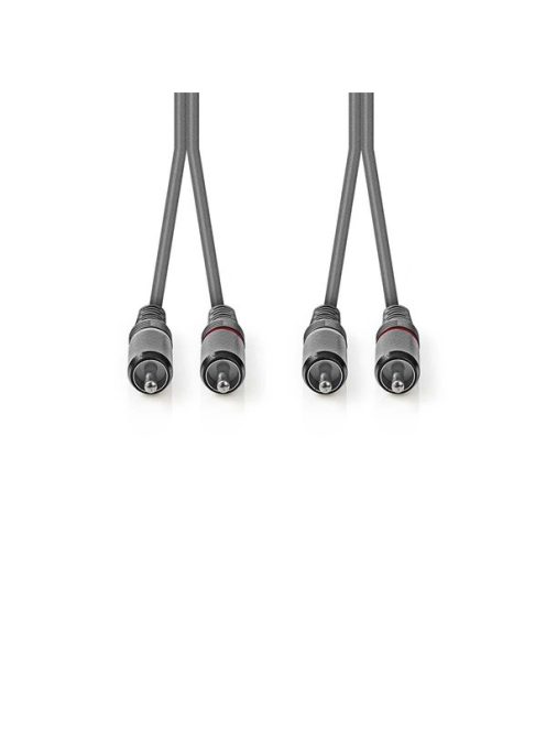 Nedis COTH24200GY15 sztereo audio kábel, 2x RCA dugó,  2x RCA dugó, Nikkelezett,  1,50 m, rugalmas