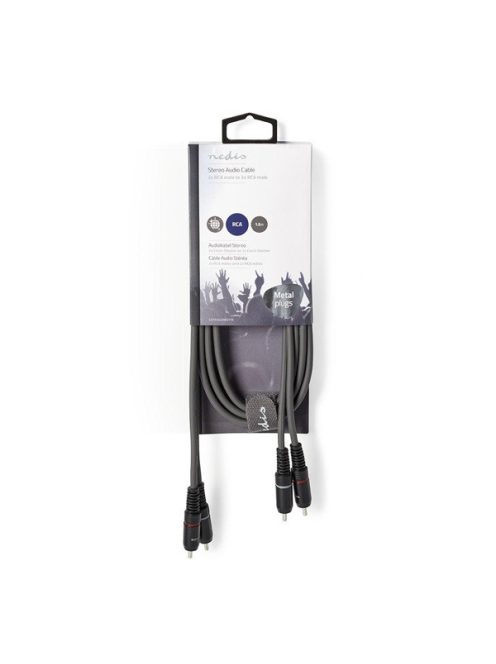 Nedis COTH24200GY15 sztereo audio kábel, 2x RCA dugó,  2x RCA dugó, Nikkelezett,  1,50 m, rugalmas
