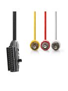 Nedis CVGP31130BK10 SCART kábel, 3x RCA férfi, Nikkelezett, Kapcsolható, 480p, 1,00 m, kerek, PVC, Fekete