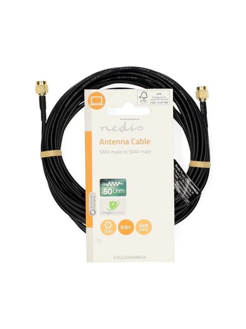 Nedis CSGL02000BK50 SMA kábel, aranyozott, 50 Ohm, árnyékolt,  5 m