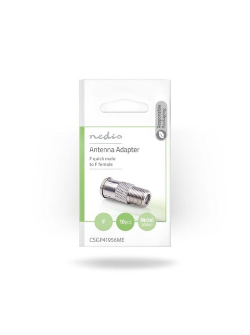 Nedis CSGP41956ME műholdas és antenna adapter, 10 db, F Férfi Gyors, F Nő,  Nikkelezett, 75 Ohm,  Egyenes, Fém, Ezüs
