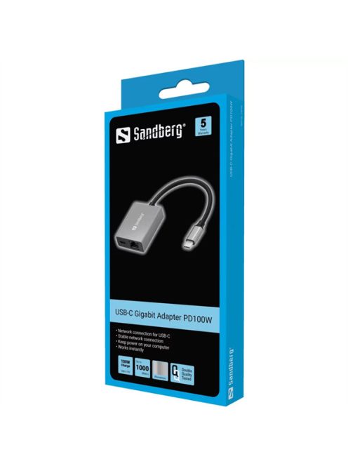 SANDBERG USB-adapter, USB-C Gigabit Adapter PD100W