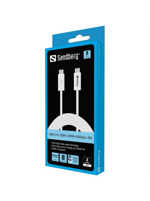 SANDBERG USB-C tartozék, USB-C>C USB4 240W+40Gbps, 2M