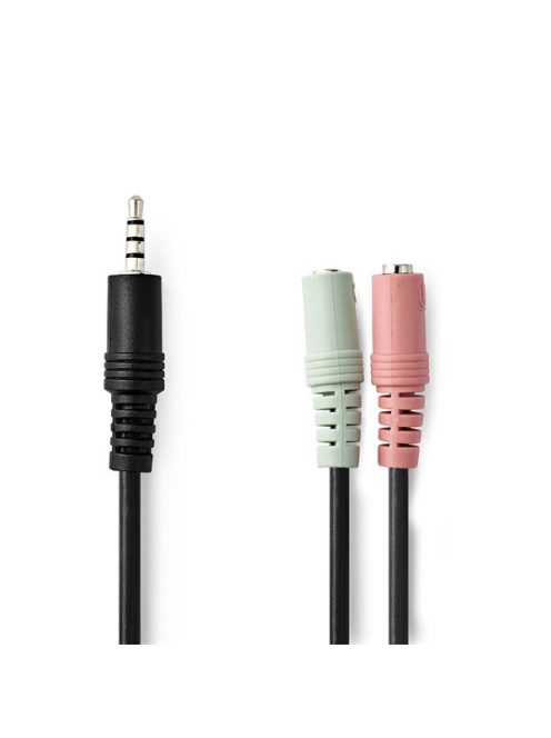 Nedis sztereó audio kábel, CAGP22150BK02, 3,5 mm-es dugó 2x 3,5 mm-es anya Nikkelezett 0,20 m Kerek Fekete Boríték