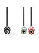 Nedis sztereó audio kábel, CAGP22150BK02, 3,5 mm-es dugó 2x 3,5 mm-es anya Nikkelezett 0,20 m Kerek Fekete Boríték