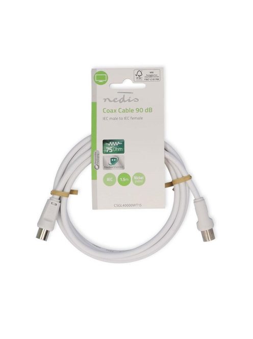Nedis CSGL40000WT15 koax kábel, IEC (koaxiális) dugó IEC (koaxiális) hüvely Nikkelezett 90 dB 75 Ohm Dupla árny. 150m