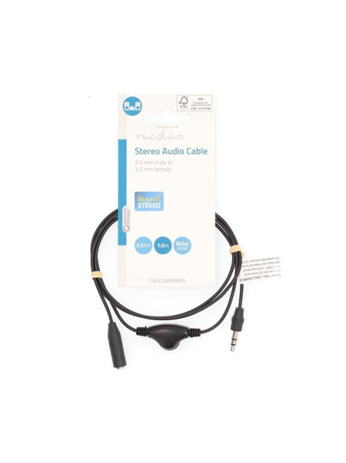 Nedis CAGL22090BK10 3.5 mm sztereo jack dugó - 3.5 mm sztereo jack aljzat + hangerő szabályzó | 1 m