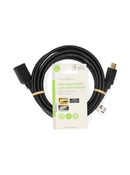 Nedis ultra HD HDMI hosszabbító (toldó) kábel CVGL34096BK10, HDMI dugó - aljzat, 4K@60Hz, ARC, 10,2 Gbps, 3 m