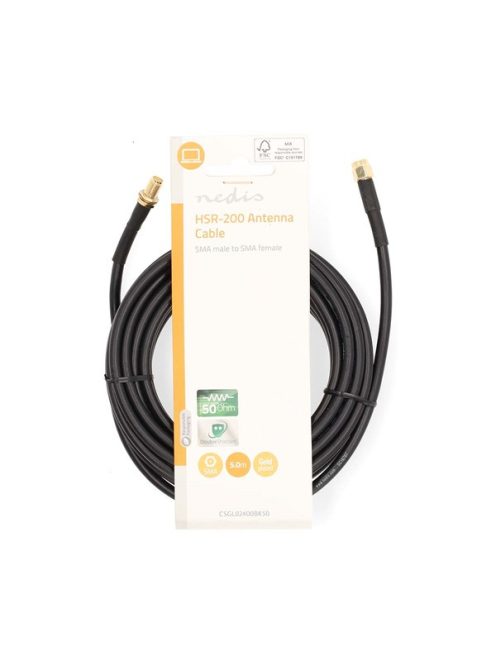Nedis CSGL02400BK50 SMA kábel apa | anya, aranyozott, 50 Ohm, kettős árnyékolású, 5 m