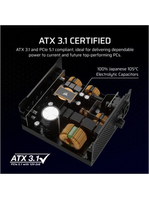 CORSAIR Tápegység Moduláris, RM850x, 850W, ATX 3.1, PCIe 5.1, 14cm, Cybenetics Gold