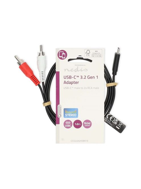 Nedis CCGL64240BK10 USB 3.2 Gen 1, USB-C kábel, USB C dugó - 2x RCA dugó, 1m