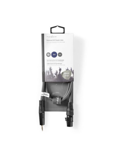 Nedis COTH15320GY10 félprofi audio kábel, 3,5mm sztero jack dugó - 3p XLR aljzat, hossz 1m, rugalmas