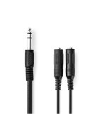 Nedis CCAGB23110BK02 sztereo audio kábel, 6,35 mm sztereo jack dugó - 2x 6,35 mm jack aljzat, 0,20m