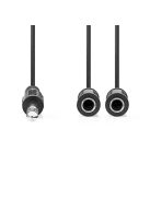 Nedis CCAGB23110BK02 sztereo audio kábel, 6,35 mm sztereo jack dugó - 2x 6,35 mm jack aljzat, 0,20m