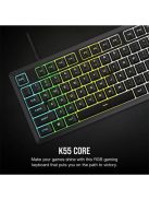 CORSAIR Vezetékes Billentyűzet Gaming, K55 CORE RGB, Médiavezérlő gombok, Cseppálló, US, fekete