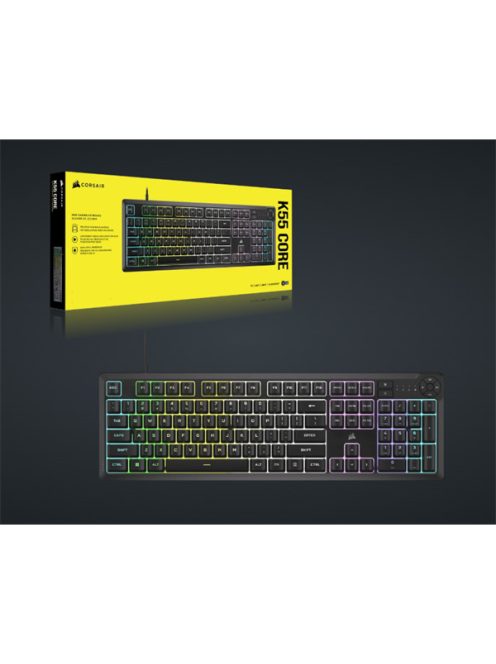 CORSAIR Vezetékes Billentyűzet Gaming, K55 CORE RGB, Médiavezérlő gombok, Cseppálló, US, fekete