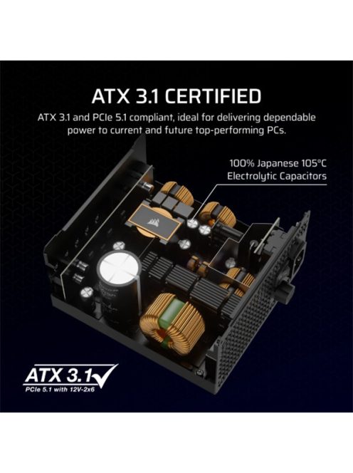 CORSAIR Tápegység Moduláris, RM1000x, 1000W, ATX3.1, PCIe5.1, 14cm, Cybenetics Gold