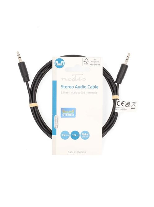 Nedis CAGL22000BK15 sztereo audio kábel, 3,5 mm jack dugó - 3,5 mm jack dugó, 1,5 m