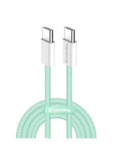   COLORWAY Kábel Type-C CW-CBPDCC061-G, fonott pamut, PD Fast Charging 60W, 3,0A 1M zöld