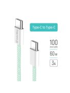 COLORWAY Kábel Type-C CW-CBPDCC061-G, fonott pamut, PD Fast Charging 60W, 3,0A 1M zöld