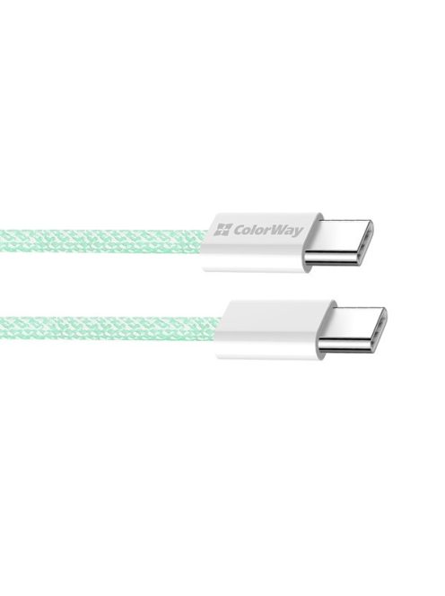 COLORWAY Kábel Type-C CW-CBPDCC061-G, fonott pamut, PD Fast Charging 60W, 3,0A 1M zöld