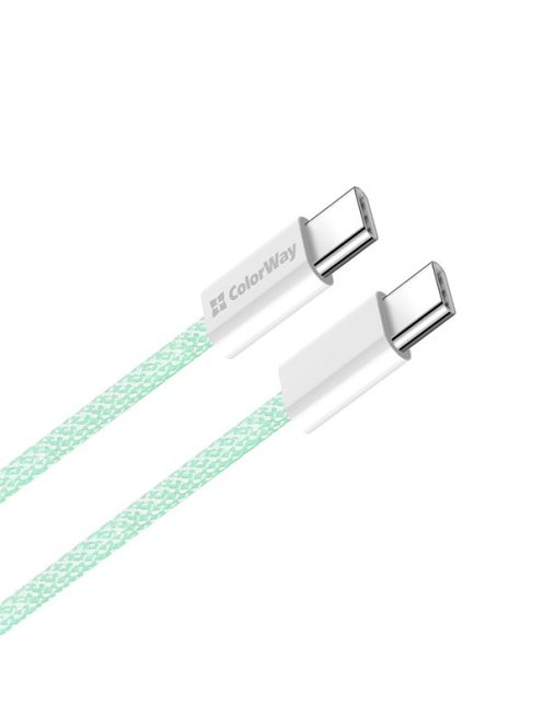 COLORWAY Kábel Type-C CW-CBPDCC061-G, fonott pamut, PD Fast Charging 60W, 3,0A 1M zöld