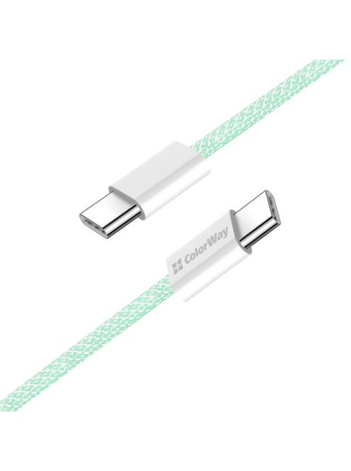 COLORWAY Kábel Type-C CW-CBPDCC061-G, fonott pamut, PD Fast Charging 60W, 3,0A 1M zöld